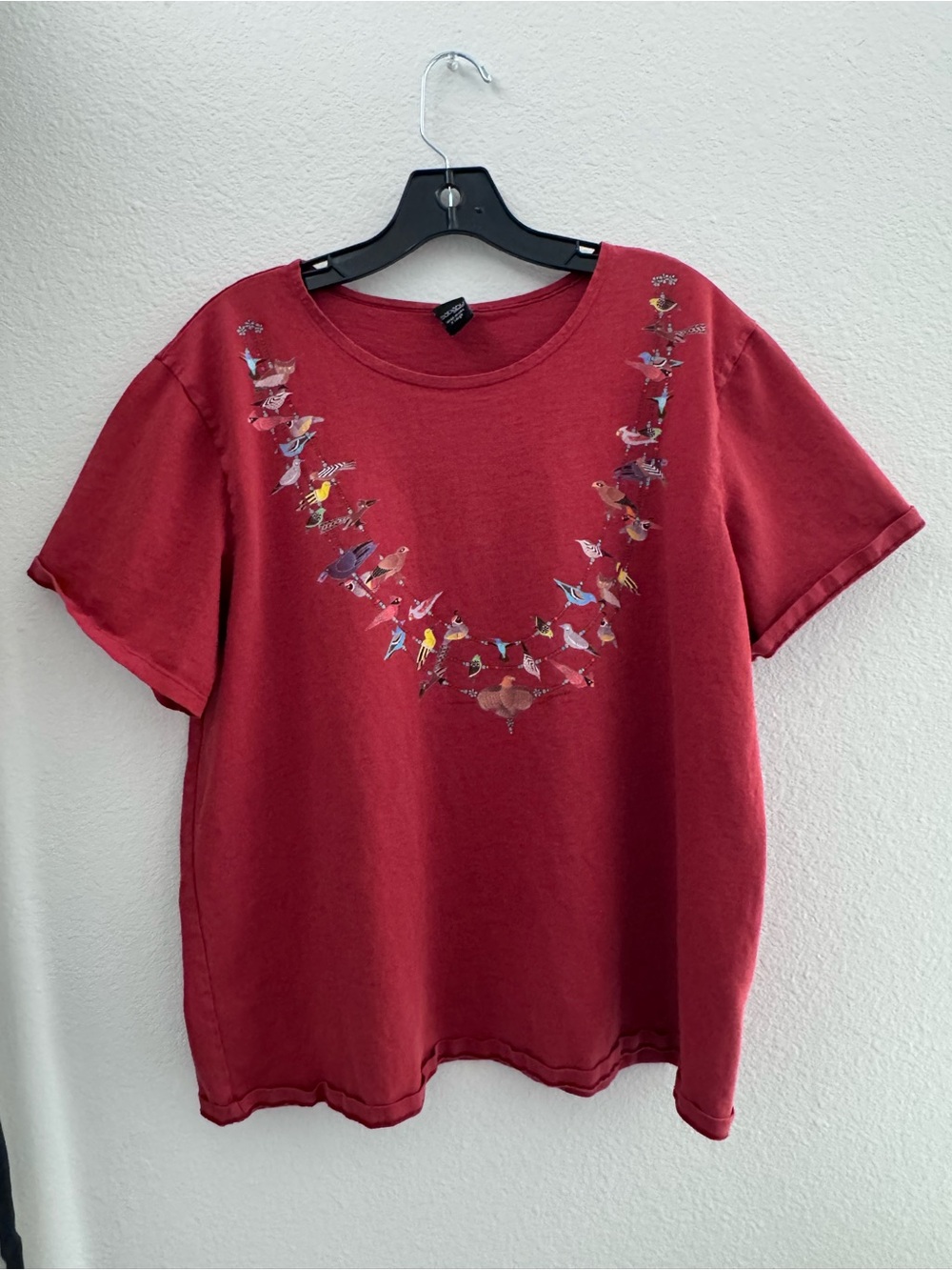 Vintage Sabaku Women's Red Short-Sleeve Bird Print Tee XL